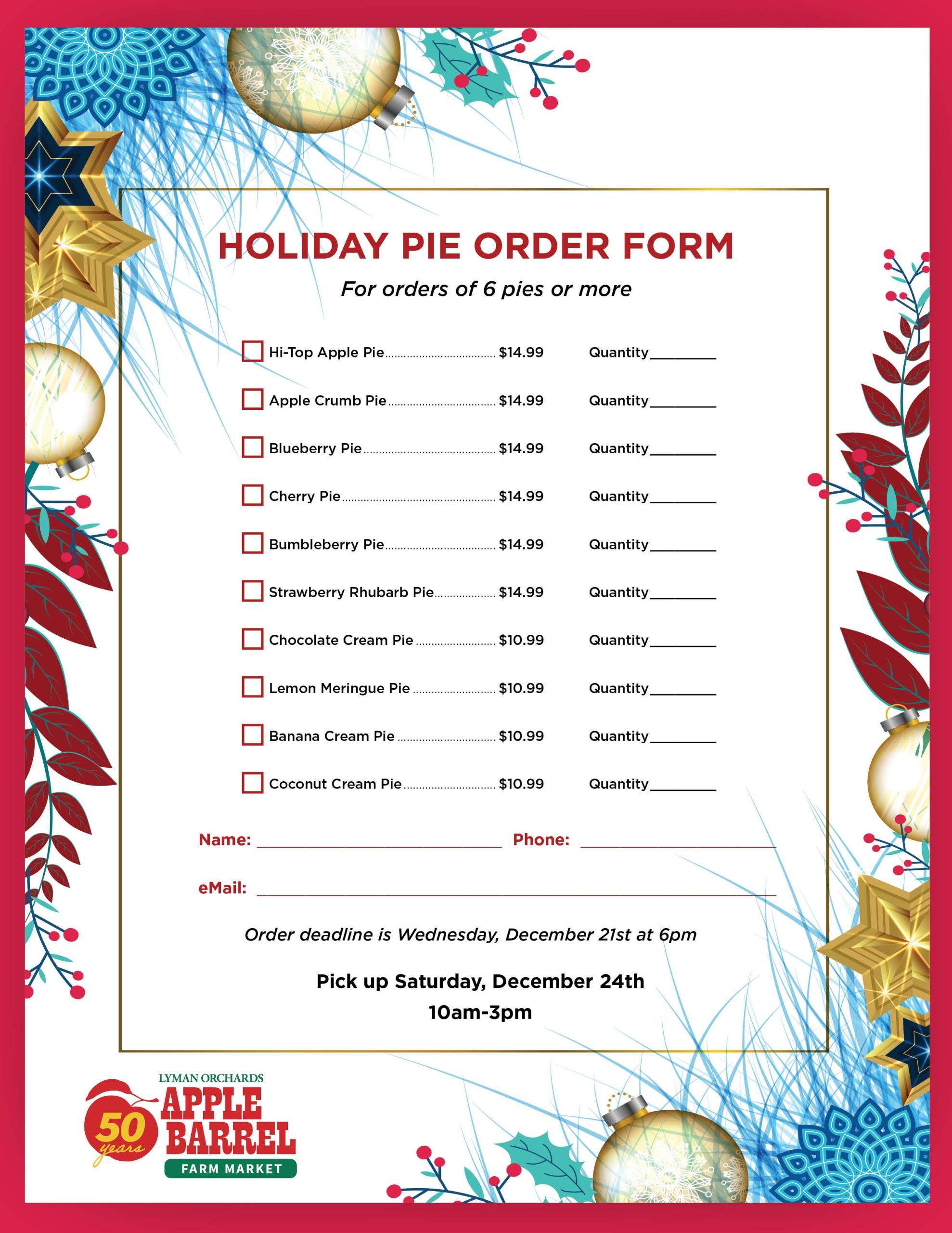Holiday Pie Order Form